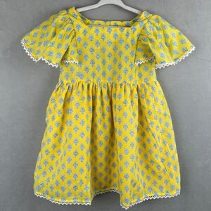 French Connection Girls Yellow Blue Floral Print Lace Trim Cottage Dress 4/5 NWT
